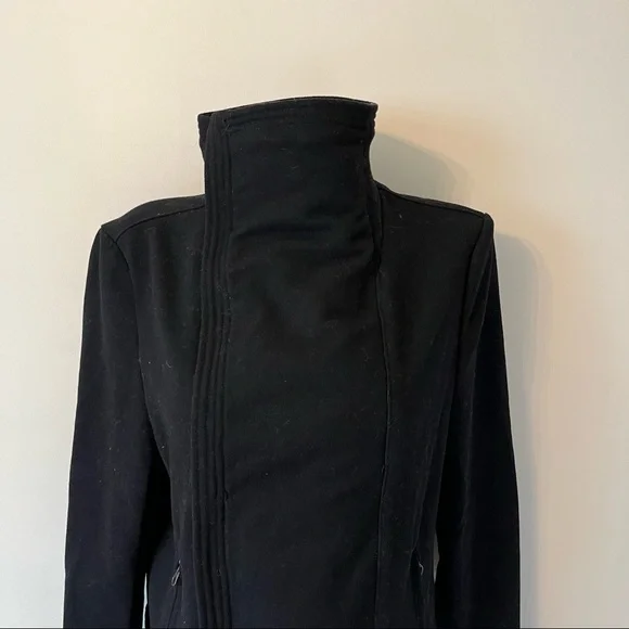 Gap Jacket Black Wool Blend Moto Winter Coat with Faux Vegan Shearling Trim Sz L - Picture 14 of 16